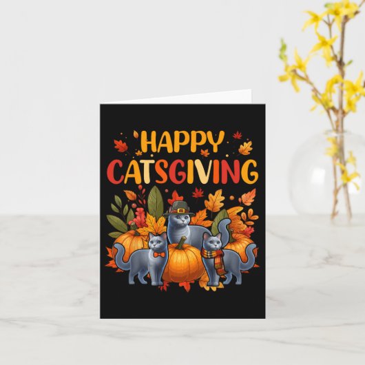 Happy Thanksgiving Cat Drie Schattigee Russische B Kaart (Gele Bloem)