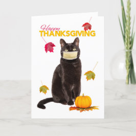 Happy Thanksgiving Cat in Coronavirus Face Mask Hu Feestdagen Kaart