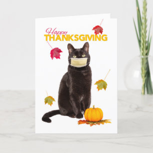 Happy Thanksgiving Cat in Coronavirus Face Mask Hu Feestdagen Kaart