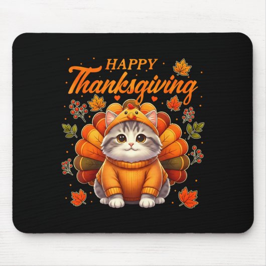 Happy Thanksgiving Cat Turkey Day Autumn Fall Men  Muismat (Voorkant)