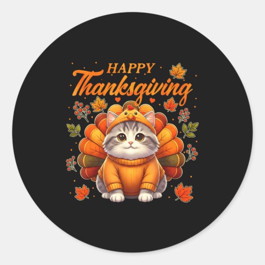 Happy Thanksgiving Cat Turkey Day Autumn Fall Men  Ronde Sticker (Voorkant)