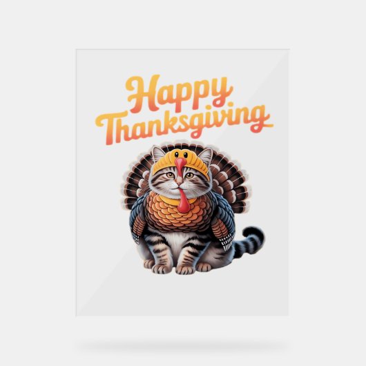 Happy Thanksgiving Cat Turkey Day Herfst Classic T Acryl Bord (Voorkant)