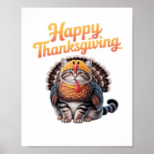 Happy Thanksgiving Cat Turkey Day Herfst Classic T Poster (Voorkant)