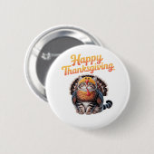 Happy Thanksgiving Cat Turkey Day Herfst Classic T Ronde Button 5,7 Cm (Voorkant /achterkant)