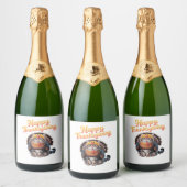 Happy Thanksgiving Cat Turkey Day Herfst Classic T Sparkling Wijnetiket (Flessen)