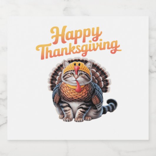 Happy Thanksgiving Cat Turkey Day Herfst Classic T Sparkling Wijnetiket (Enkel label)