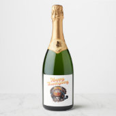 Happy Thanksgiving Cat Turkey Day Herfst Classic T Sparkling Wijnetiket (Voorkant)