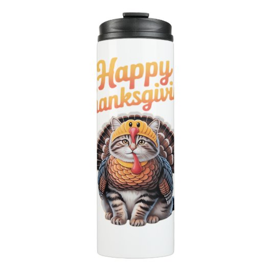 Happy Thanksgiving Cat Turkey Day Herfst Classic T Thermosbeker (Voorkant)
