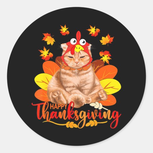 Happy Thanksgiving Cat Turkey Kerstdag Ronde Sticker (Voorkant)