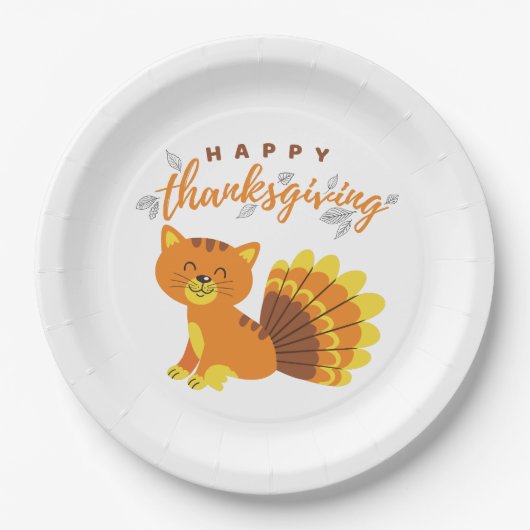 Happy Thanksgiving Cat Turkey Papieren Bordje (Voorkant)