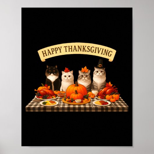 Happy Thanksgiving Cats Dinner Feast Fall Men Wome Poster (Voorkant)