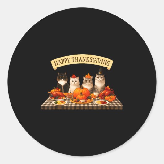 Happy Thanksgiving Cats Dinner Feast Fall Men Wome Ronde Sticker (Voorkant)