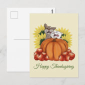 Happy Thanksgiving Cats met pompoen en zonnebloeme Briefkaart (Voorkant / Achterkant)