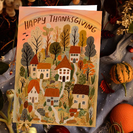 Happy Thanksgiving Charmante Herfst Village Herfst Kaart