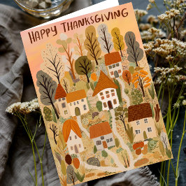 Happy Thanksgiving Charmante Herfst Village Herfst Kaart