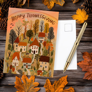Happy Thanksgiving Charming Autumn Village Schatti Briefkaart