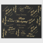 Happy Thanksgiving Chic Black Faux Gold Foil-tekst Cadeaupapier (Vlak)