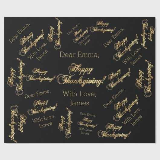 Happy Thanksgiving Chic Black Faux Gold Foil-tekst Cadeaupapier (Vlak)