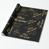 Happy Thanksgiving Chic Black Faux Gold Foil-tekst Cadeaupapier (Uitgerold)