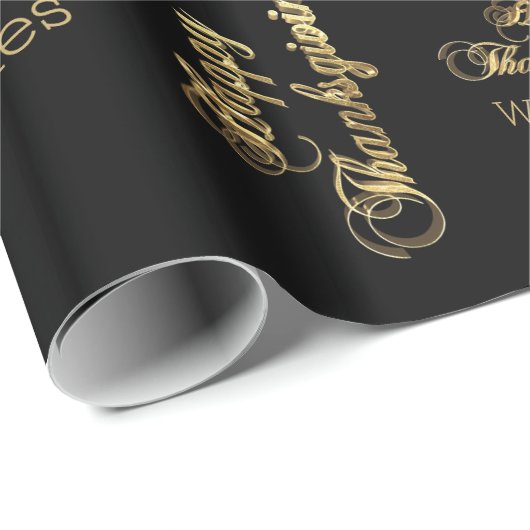 Happy Thanksgiving Chic Black Faux Gold Foil-tekst Cadeaupapier (Rol Hoek)