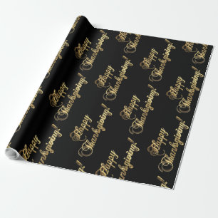 Happy Thanksgiving Chic Black Faux Gold Foil-tekst Cadeaupapier