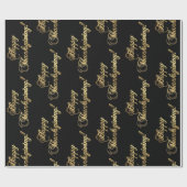 Happy Thanksgiving Chic Black Faux Gold Foil-tekst Cadeaupapier (Vlak)