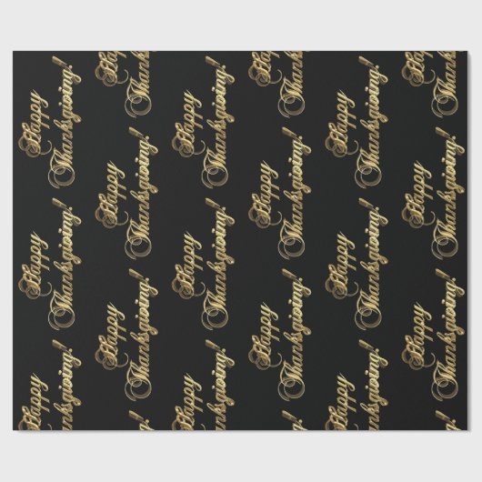 Happy Thanksgiving Chic Black Faux Gold Foil-tekst Cadeaupapier (Vlak)