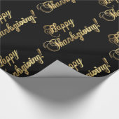 Happy Thanksgiving Chic Black Faux Gold Foil-tekst Cadeaupapier (Hoek)