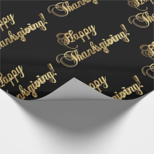 Happy Thanksgiving Chic Black Faux Gold Foil-tekst Cadeaupapier (Hoek)