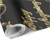 Happy Thanksgiving Chic Black Faux Gold Foil-tekst Cadeaupapier (Rol Hoek)