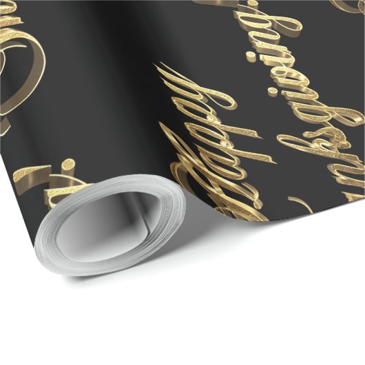 Happy Thanksgiving Chic Black Faux Gold Foil-tekst Cadeaupapier (Rol Hoek)