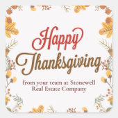 Happy Thanksgiving Chic Fall laat aangepaste bedri Vierkante Sticker (Voorkant)