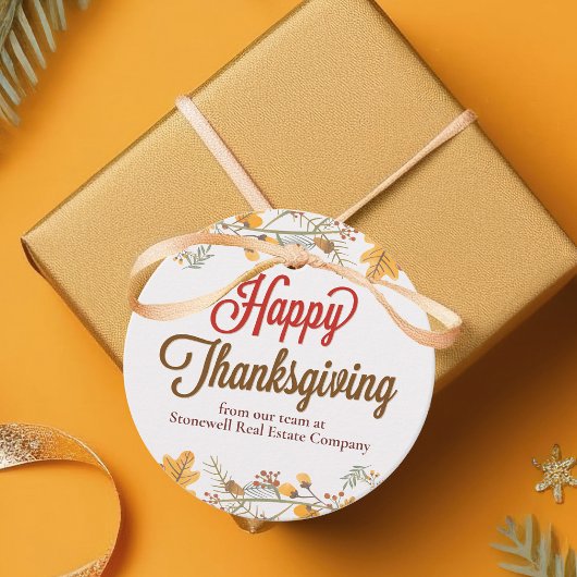 Happy Thanksgiving Chic Fall Leaves Company Party Bedankjes Labels