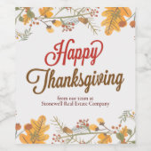 Happy Thanksgiving Chic Fall Leaves Company Party Wijn Etiket (Enkel label)