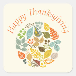 Happy Thanksgiving Colorful Leaves Pastel Vierkante Sticker