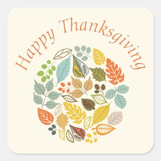 Happy Thanksgiving Colorful Leaves Pastel Vierkante Sticker (Voorkant)