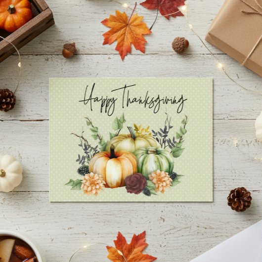 Happy Thanksgiving Colorful Waterverf Pumpkin Briefkaart