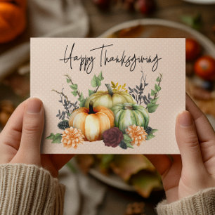 Happy Thanksgiving Colorful Waterverf Pumpkin Briefkaart