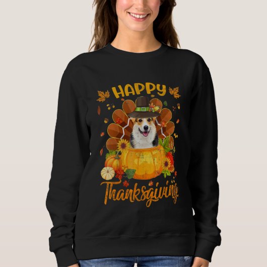 Happy Thanksgiving Corgi Dog Turkey Pumpkin Trui (Voorkant)