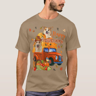 Happy Thanksgiving Corgis op ophaalwagen met Pum T-shirt