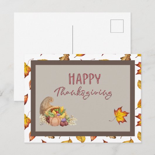 Happy Thanksgiving Cornucopia Basket Fall Leaves Briefkaart (Voorkant / Achterkant)