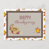Happy Thanksgiving Cornucopia Basket Fall Leaves Briefkaart (Voorkant)