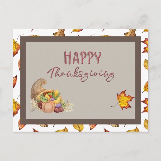 Happy Thanksgiving Cornucopia Basket Fall Leaves Briefkaart (Voorkant)
