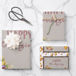 Happy Thanksgiving Cornucopia Basket Fall Leaves Inpakpapier Vel