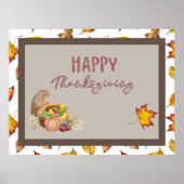 Happy Thanksgiving Cornucopia Basket Fall Leaves Poster (Voorkant)