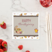 Happy Thanksgiving Cornucopia Basket Fall Leaves Servet (Insitu)