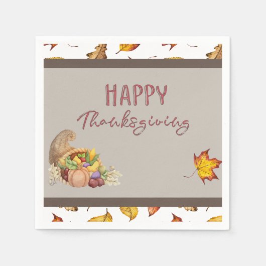 Happy Thanksgiving Cornucopia Basket Fall Leaves Servet (Voorkant)