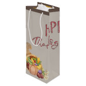 Happy Thanksgiving Cornucopia Basket Fall Leaves Wijn Cadeautas (Achterkant Gekanteld)