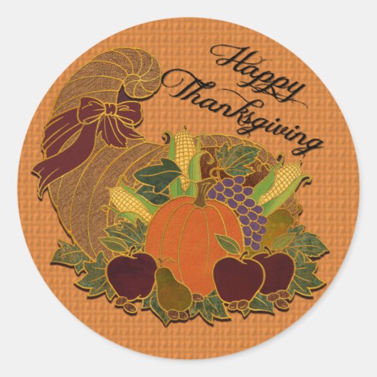 Happy Thanksgiving Cornucopia Oranje Stickers (Voorkant)