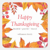 Happy Thanksgiving Country Rustic Autumn Foliage Vierkante Sticker (Voorkant)